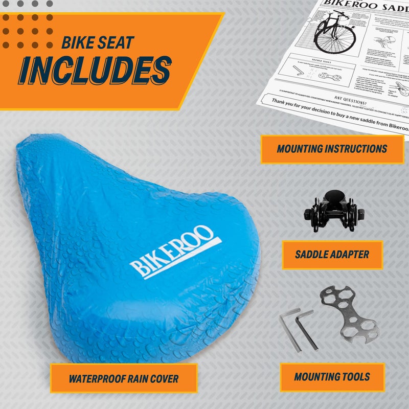 Bikeroo Comfort Saddle for Women & Men - Universal Fit Indoor & Outdoor Bicycles - Center Cutaway for Weight Distribution, Prostate Pressure Relief - Memory Foam - White - Image 5